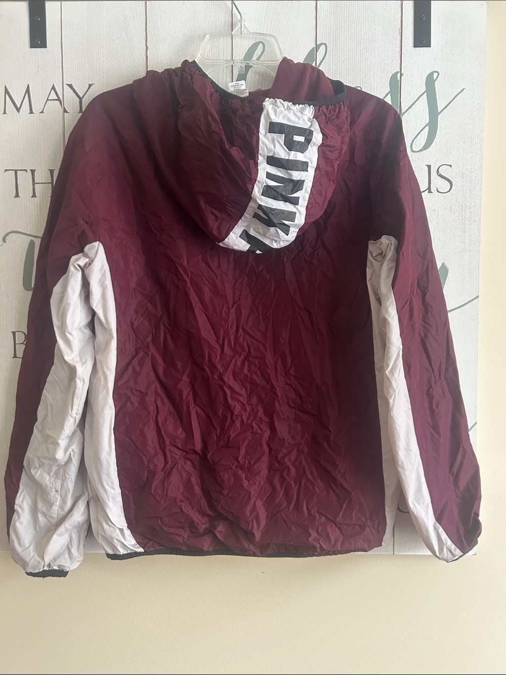 PINK Victoria's Secret Maroon & White Hooded Windbreaker jacket size XS - Picture 5 of 8